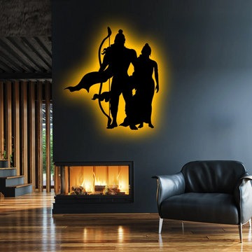 Wooden LED Logo - Lord Shree Ram And Mata Sita