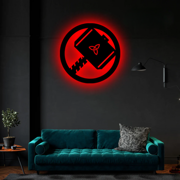 Wooden LED Logo Backlight Thor Hammer Home Decor