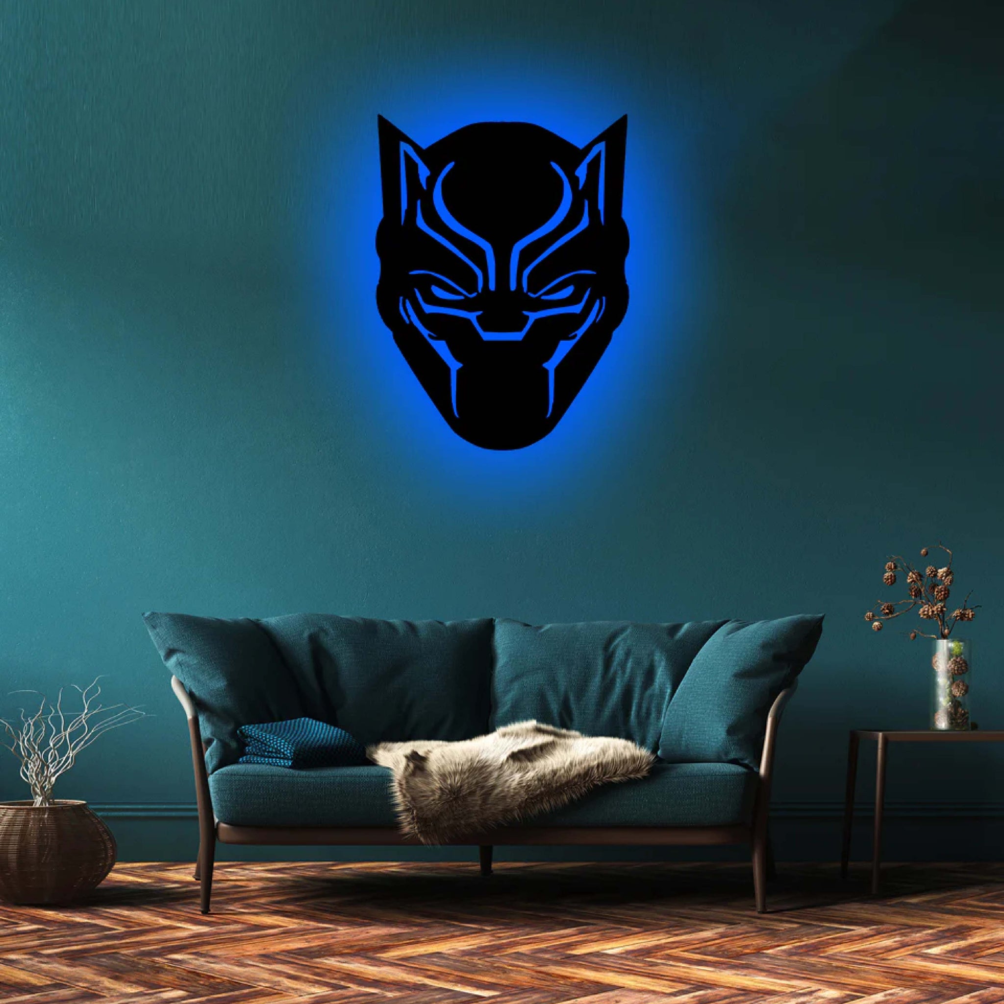 Wooden LED Logo - Superhero Black Panther