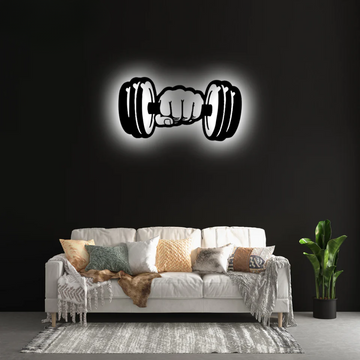 Wooden LED Logo - Gym Dumbbell