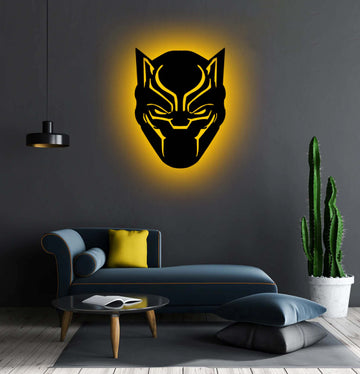 Wooden LED Logo - Superhero Black Panther